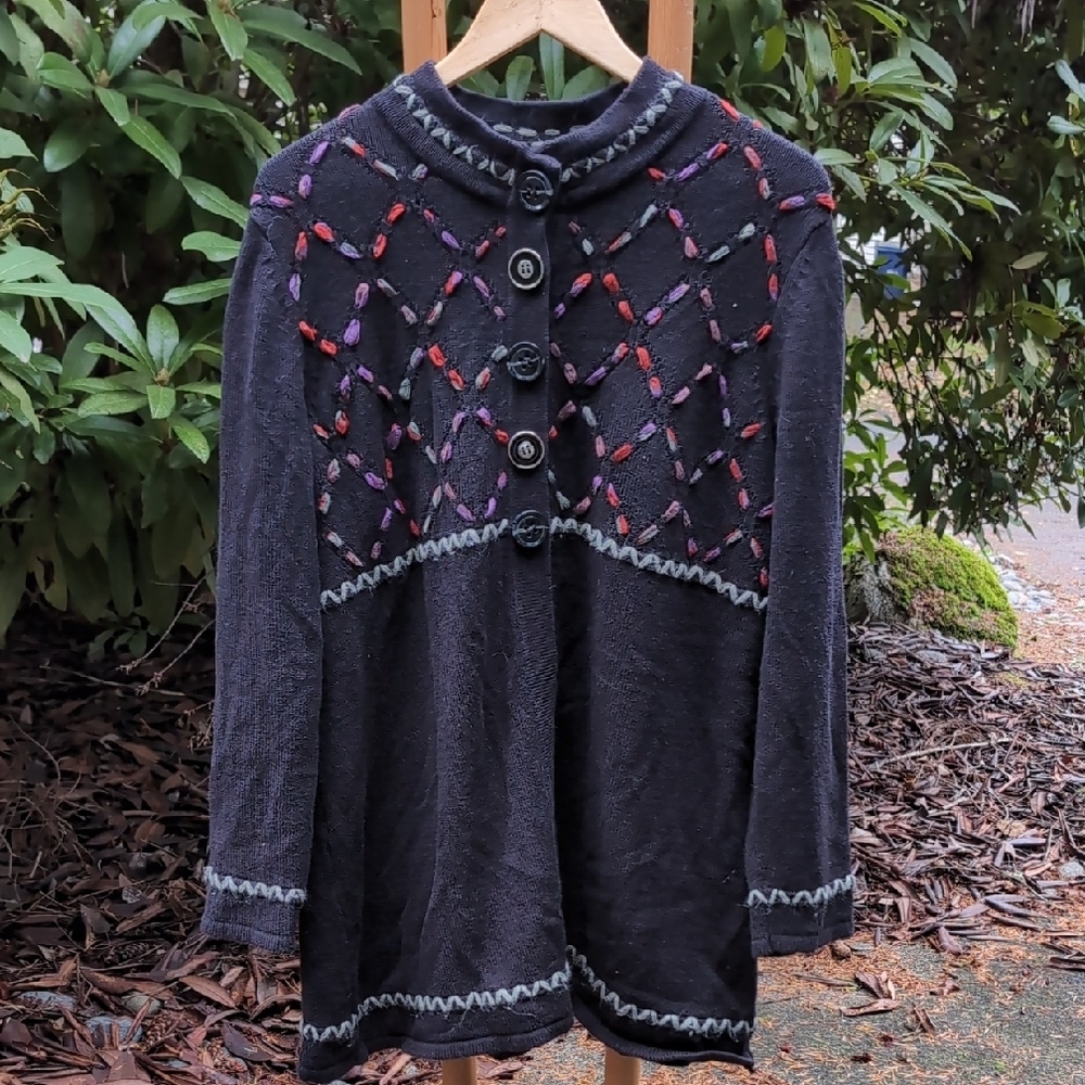 Vintage CJ Banks Black Jacket with Red and Purple Accents Embroidered